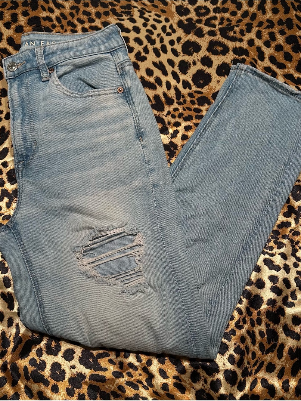 American Eagle Distressed High Waisted Light Wash Mom Jeans